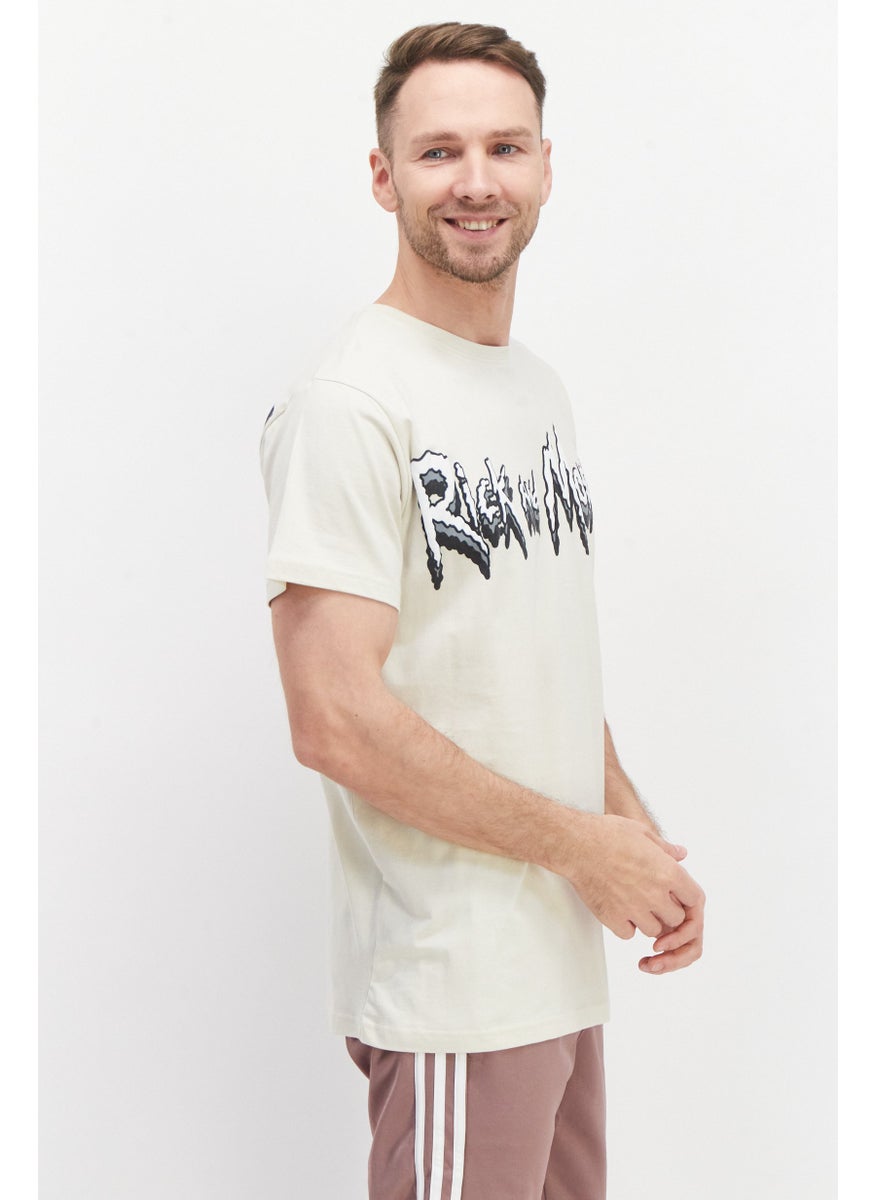 RICK AND MORTY - Men Round Neck Short Sleeves Brand Logo T-Shirt, Cream - Image 1