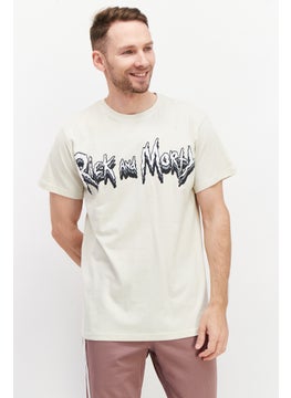 Men Round Neck Short Sleeves Brand Logo T-Shirt, Cream