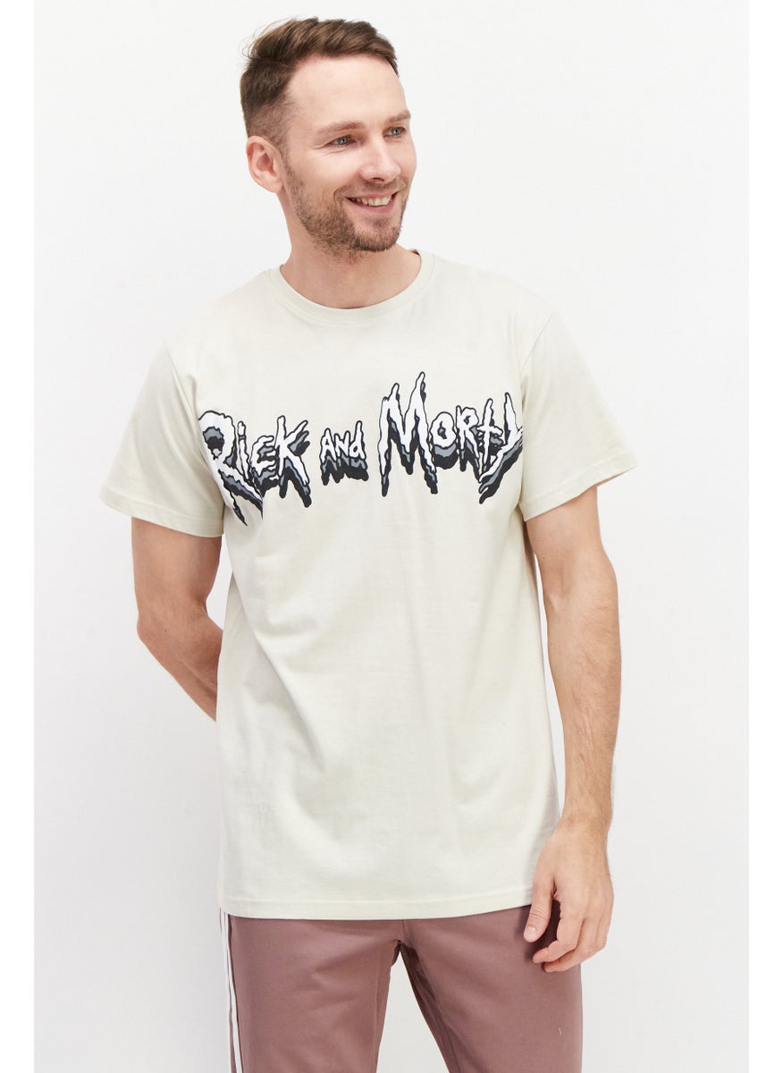 RICK AND MORTY - Men Round Neck Short Sleeves Brand Logo T-Shirt, Cream - Image 1