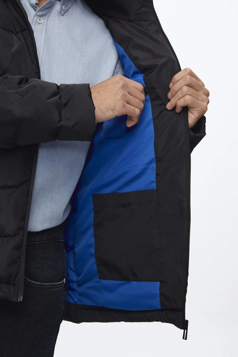 D'S DAMAT Regular Fit Navy Blue Puffer Hooded Jacket 9HF07ORT0808