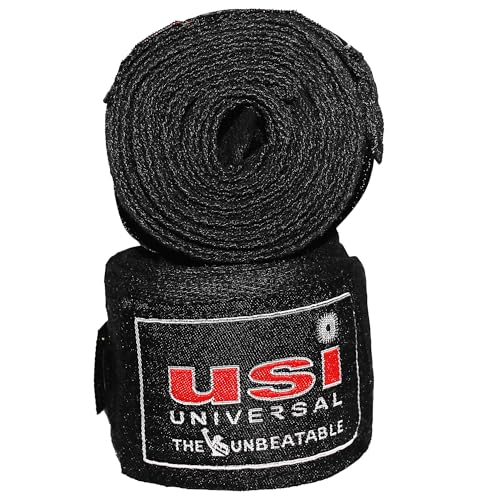 USI Universal Boxing Hand Wrap, 628C Black Stretchable Hand Wraps (1 Pair, 2.5m Length) for Men & Women with Nylon Elastane Construction, Stretchable for Firm Wrapping, Hook & Loop for Closure - Image 1