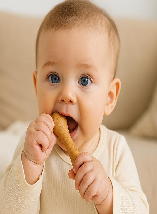 WoCra® Neem Wood Baby Teether Toys - 2 Pack Dumbbell Shape Natural Wooden Teething Sticks | Safe Non-Toxic Ayurvedic Chew Toys for Babies & Toddlers | Gum Soothing Rattle Nibbler Teether - Image 2