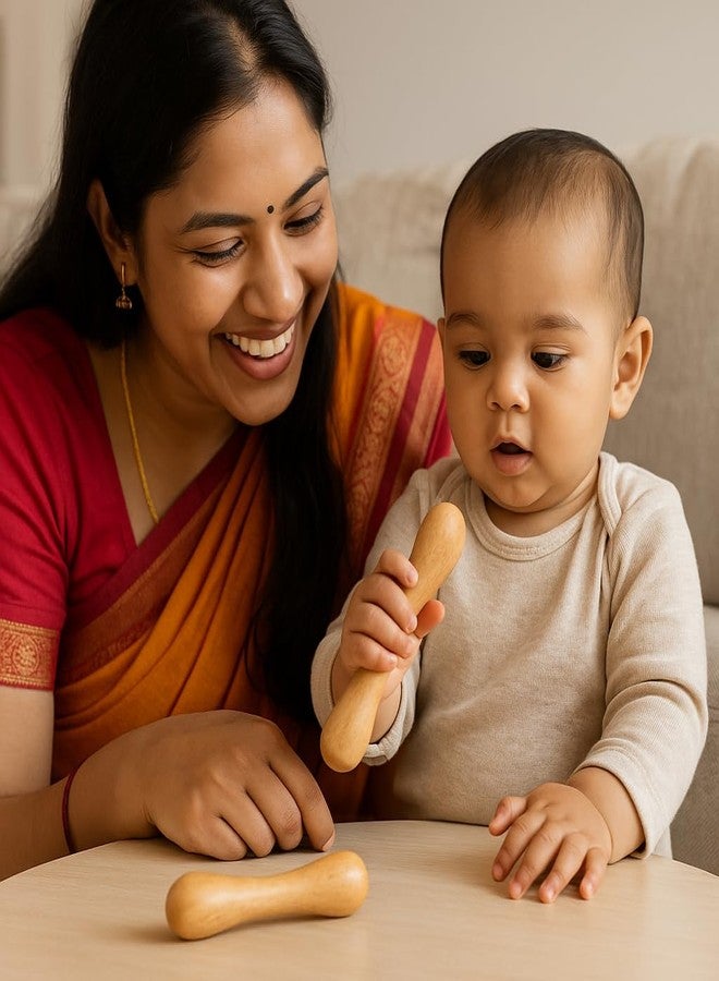 WoCra® Neem Wood Baby Teether Toys - 2 Pack Dumbbell Shape Natural Wooden Teething Sticks | Safe Non-Toxic Ayurvedic Chew Toys for Babies & Toddlers | Gum Soothing Rattle Nibbler Teether - Image 3