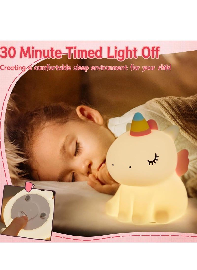 ELTRAZONE - Unicorn Night Light for Children – Dimmable Silicone Night Lamp with Timer & 3 Light Modes – Touch Control Bedside Light, Soft Glow for Kids’ Bedroom, Nursery, Baby Room – Perfect Unicorn Gift for Girls - Image 1