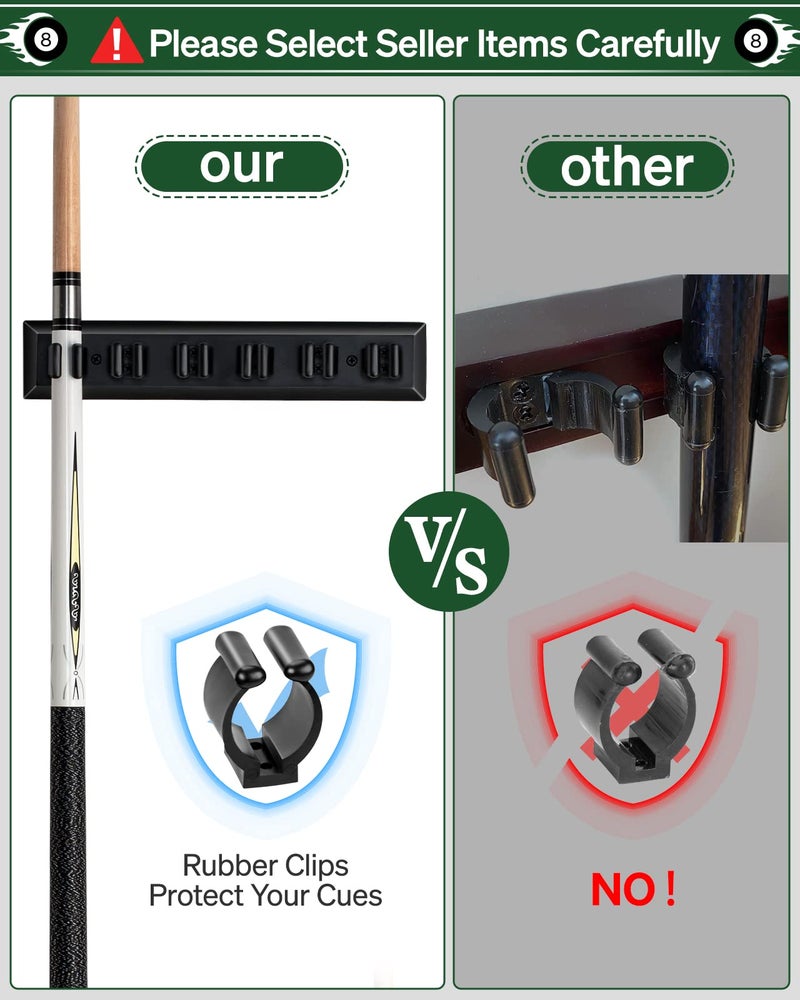 EXTCCT Wall Mount Pool Stick Holder - Billiards Pool Cue Rack Hardwood Pool Cue Set Holder for 6 Cues Sticks Storage Pool Table Accessories Equipment Organizer - Image 3