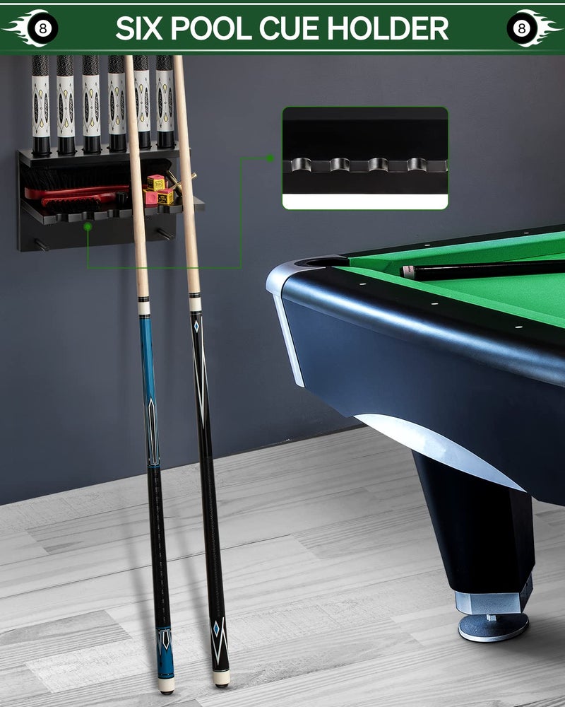 EXTCCT Wall Mount Pool Stick Holder - Billiards Pool Cue Rack Hardwood Pool Cue Set Holder for 6 Cues Sticks Storage Pool Table Accessories Equipment Organizer - Image 5