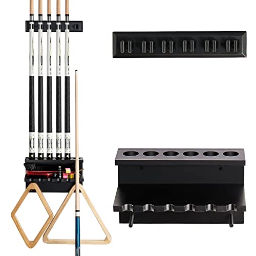 EXTCCT Wall Mount Pool Stick Holder - Billiards Pool Cue Rack Hardwood Pool Cue Set Holder for 6 Cues Sticks Storage Pool Table Accessories Equipment Organizer - Image 1