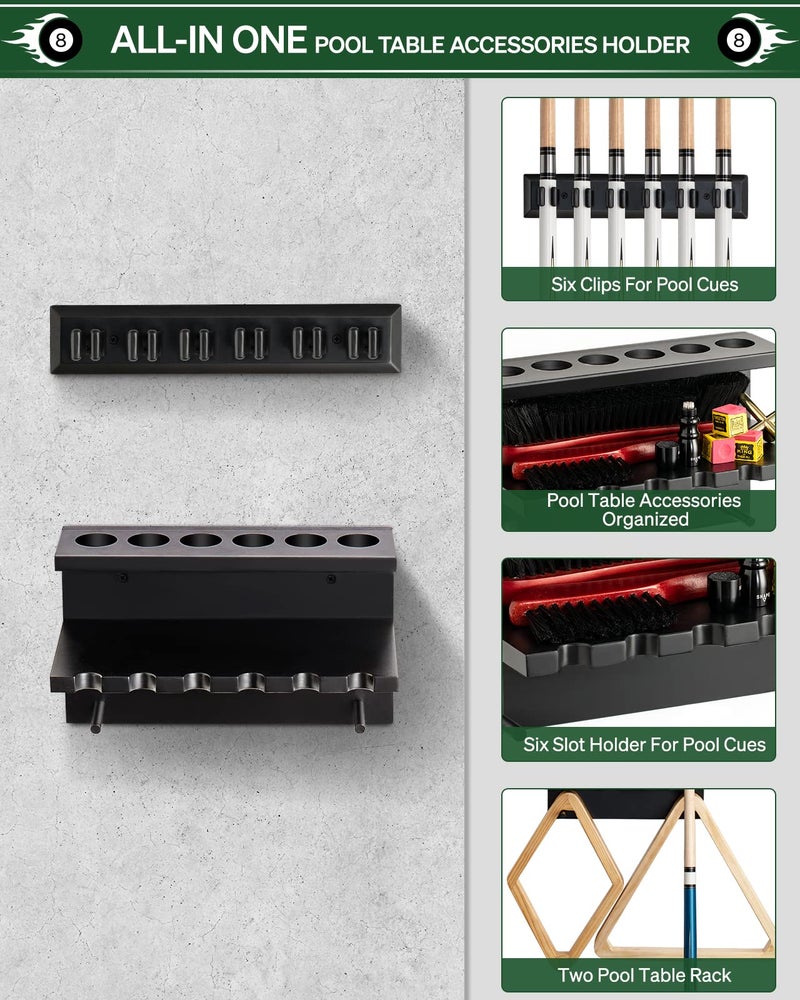 EXTCCT Wall Mount Pool Stick Holder - Billiards Pool Cue Rack Hardwood Pool Cue Set Holder for 6 Cues Sticks Storage Pool Table Accessories Equipment Organizer - Image 4