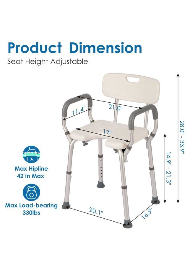 TooCust Shower Chair with Arms and Back Heavy Duty 330lbs, Shower Chair for Inside Shower, Shower Seat for Inside Shower Bathroom Chair with Cutout Seat & Cold-Proof Pads, Tools-Free Assembly - Image 2
