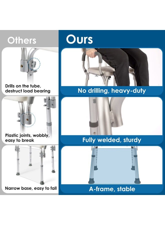 TooCust Shower Chair with Arms and Back Heavy Duty 330lbs, Shower Chair for Inside Shower, Shower Seat for Inside Shower Bathroom Chair with Cutout Seat & Cold-Proof Pads, Tools-Free Assembly - Image 4