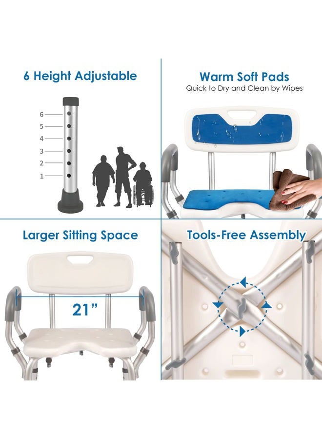 TooCust Shower Chair with Arms and Back Heavy Duty 330lbs, Shower Chair for Inside Shower, Shower Seat for Inside Shower Bathroom Chair with Cutout Seat & Cold-Proof Pads, Tools-Free Assembly - Image 5