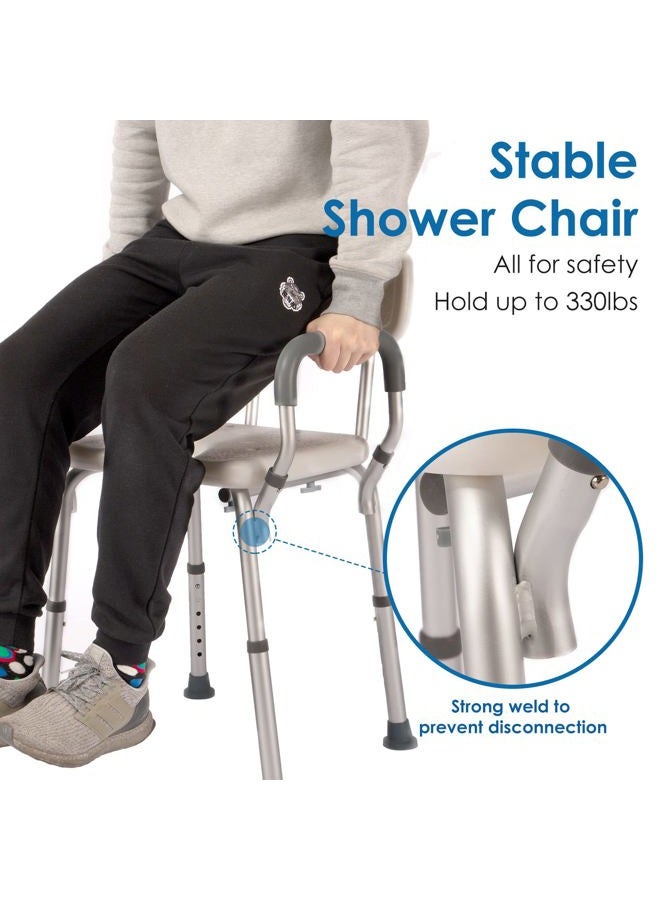 TooCust Shower Chair with Arms and Back Heavy Duty 330lbs, Shower Chair for Inside Shower, Shower Seat for Inside Shower Bathroom Chair with Cutout Seat & Cold-Proof Pads, Tools-Free Assembly - Image 3