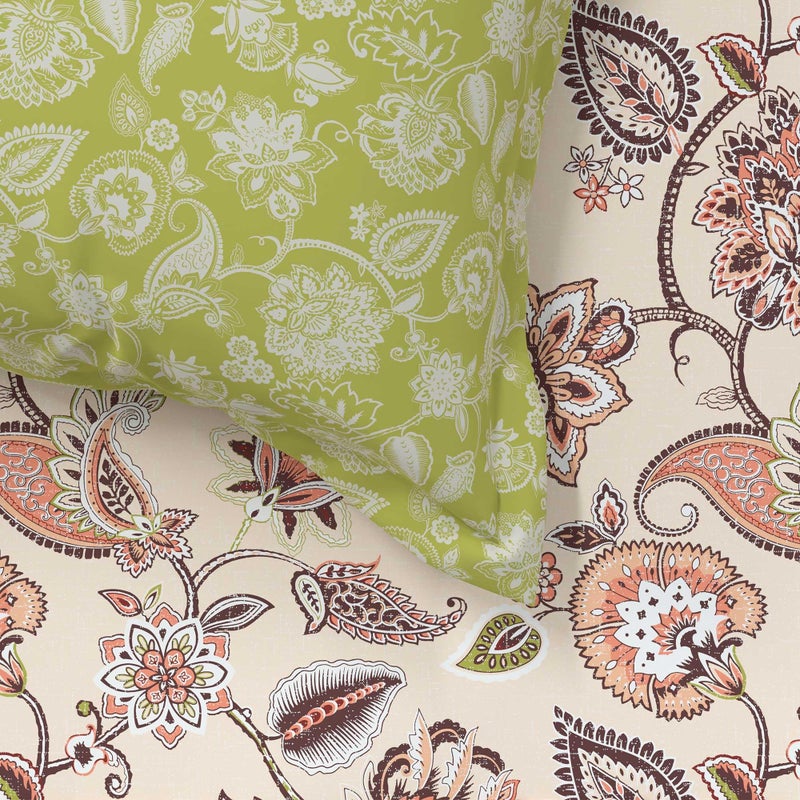 Trident bedsheet Set - Home, 100% Cotton, Bedsheet for Double Bed (1 Queen Size Bedsheet with 2 Pillow Covers) Superior Softness, 144 Thread Count - Palampor Olive - Image 4