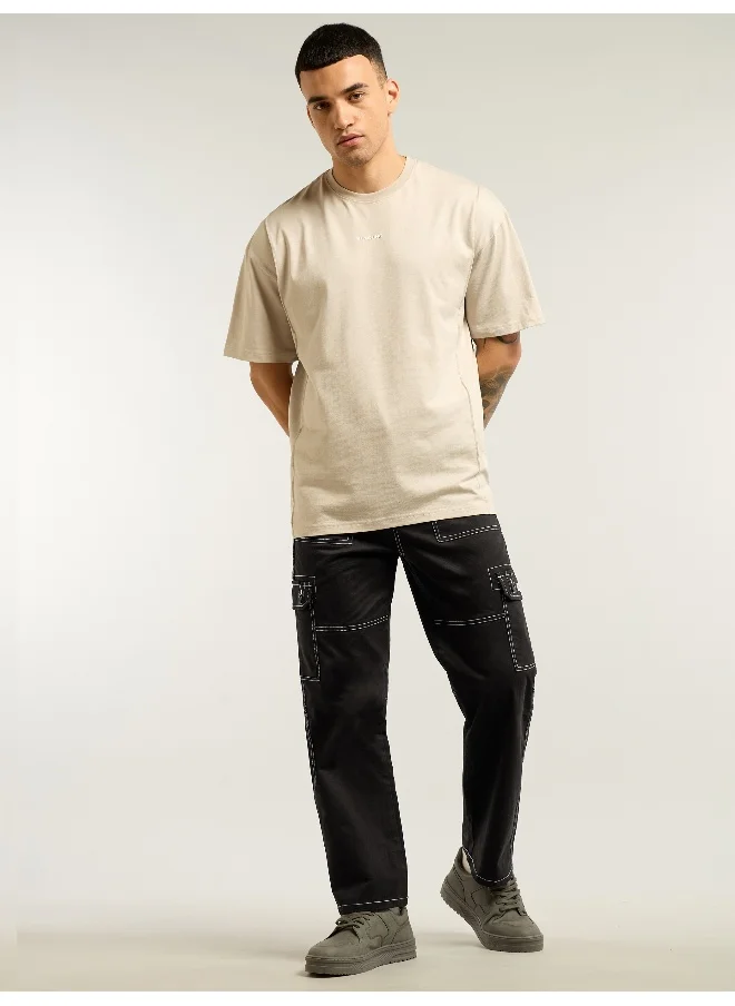 Beyoung Black Contrast Stitched Cargo Pants