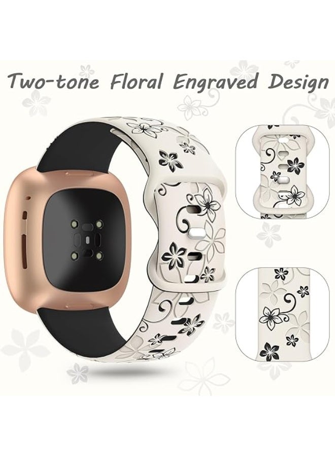 حزام نقش زهور متوافق مع ساعة آبل واتش مقاسات 49mm 45mm 44mm 42mm للنساء، حزام رياضي سيليكون ناعم بتصميم زهور بلونين - Image 2