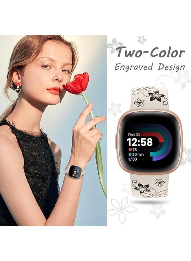 حزام نقش زهور متوافق مع ساعة آبل واتش مقاسات 49mm 45mm 44mm 42mm للنساء، حزام رياضي سيليكون ناعم بتصميم زهور بلونين - Image 5