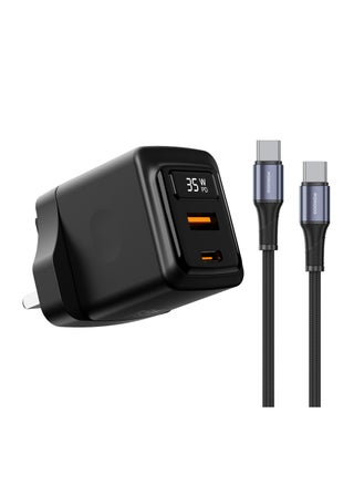 Black - 35W GaN Dual Ports Wall Charger with Cable