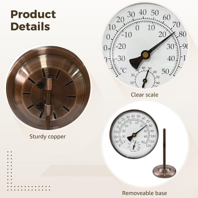 Bronze Thermometer Hygrometer, 4 Inch, for Room, Temperature and Humidity Monitor, Battery Free, Easy Read, Indoor Outdoor Use - Image 3