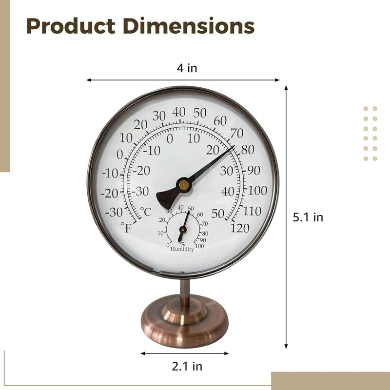 Bronze Thermometer Hygrometer, 4 Inch, for Room, Temperature and Humidity Monitor, Battery Free, Easy Read, Indoor Outdoor Use - Image 4