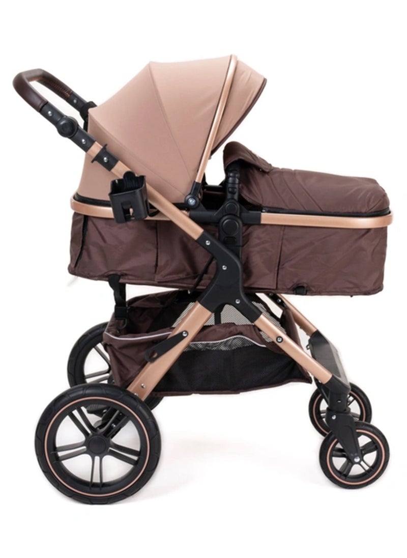 belecoo - 3 In 1 Pram Stroller With Car Seat Travel System - Khaki - Image 1