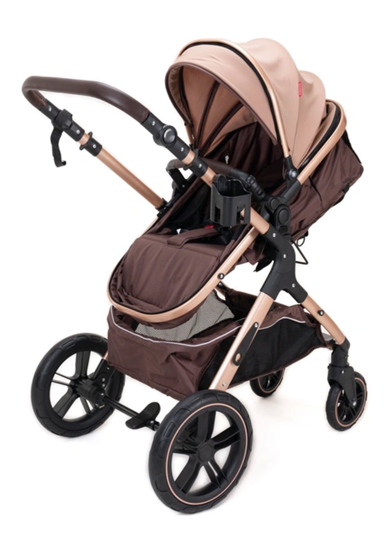 belecoo - 3 In 1 Pram Stroller With Car Seat Travel System - Khaki - Image 1