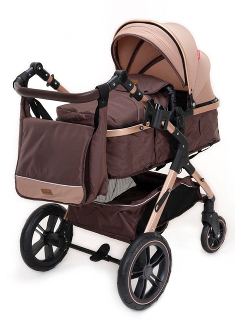 belecoo - 3 In 1 Pram Stroller With Car Seat Travel System - Khaki - Image 1
