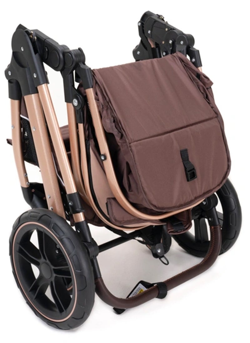 belecoo - 3 In 1 Pram Stroller With Car Seat Travel System - Khaki - Image 1