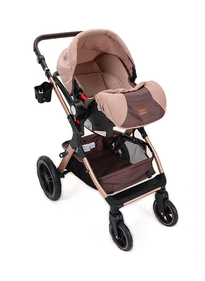 belecoo - 3 In 1 Pram Stroller With Car Seat Travel System - Khaki - Image 1