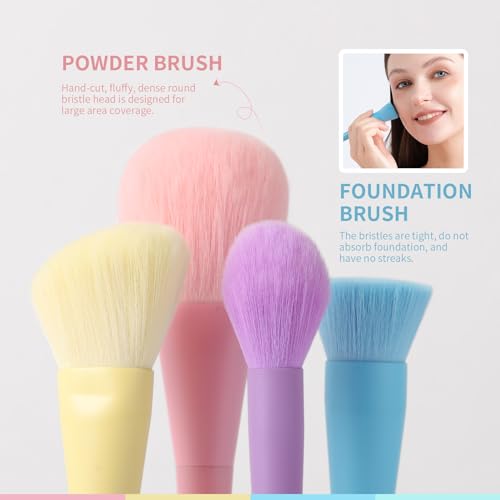 Docolor Makeup Brushes 17 Pcs Colourful Makeup Brush Set Premium Synthetic Kabuki Foundation Blending Face Powder Blush Concealers Eyeshadow Rainbow Makeup Brush Travel Friendly Valentine's Day Gift - Image 5