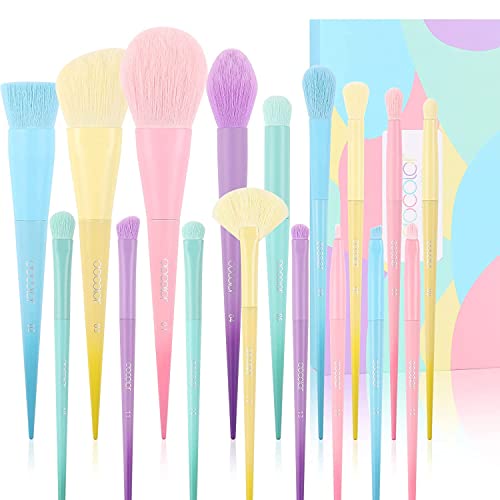 Docolor Makeup Brushes 17 Pcs Colourful Makeup Brush Set Premium Synthetic Kabuki Foundation Blending Face Powder Blush Concealers Eyeshadow Rainbow Makeup Brush Travel Friendly Valentine's Day Gift - Image 1