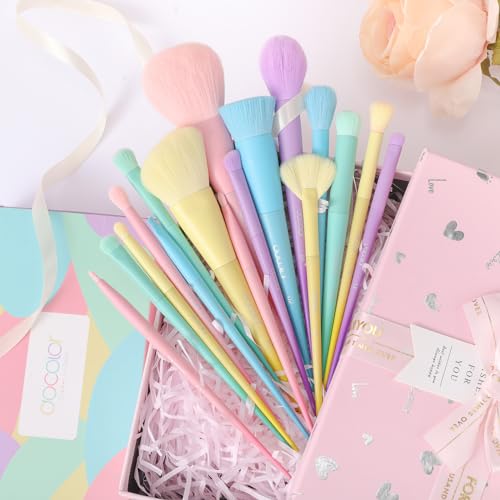 Docolor Makeup Brushes 17 Pcs Colourful Makeup Brush Set Premium Synthetic Kabuki Foundation Blending Face Powder Blush Concealers Eyeshadow Rainbow Makeup Brush Travel Friendly Valentine's Day Gift - Image 2