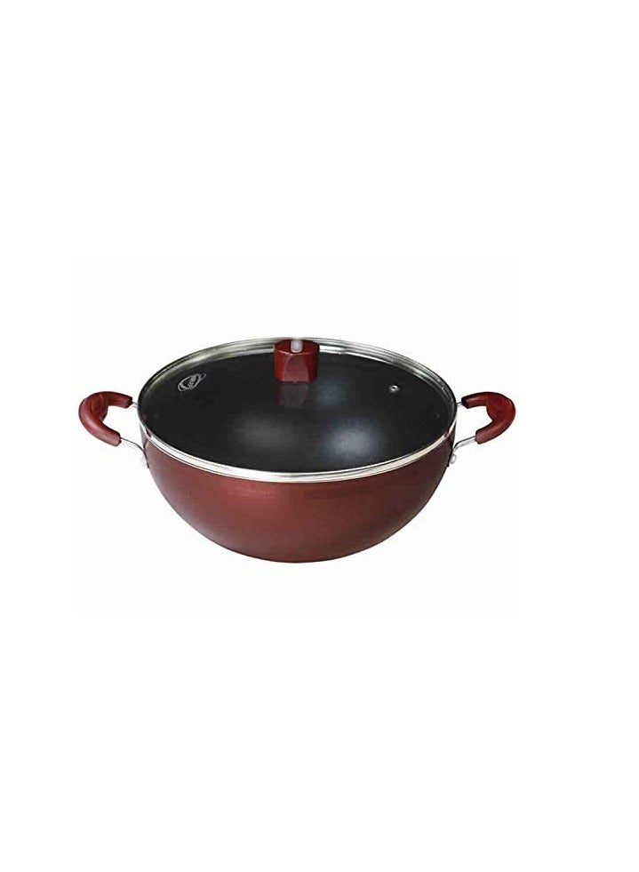 NIRLEP by Bajaj Electricals, Select J Class, Aluminium Non Stick Induction Deep Kadhai with Lid, 5.75 L (Maroon, IJDK28GL)