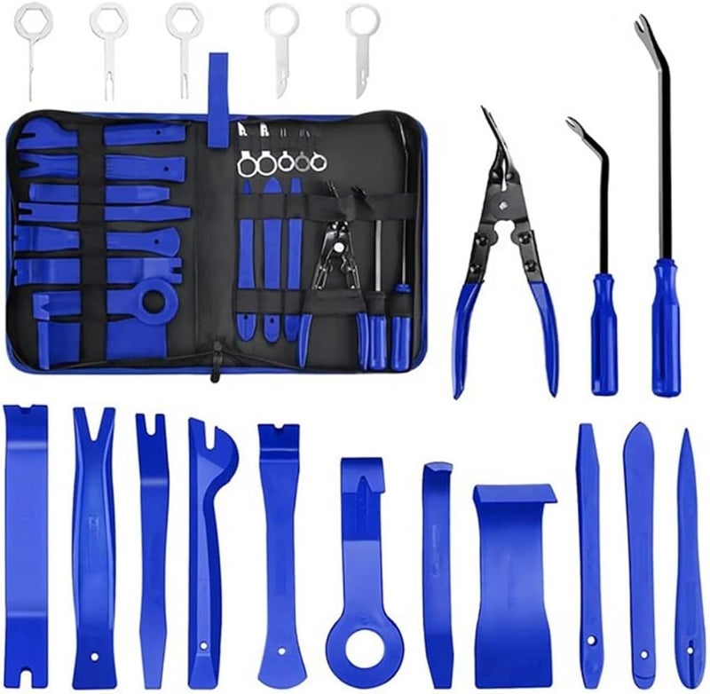 SCIENISH 19Pcs Auto Audio Trim Removal Tool Set & Clip Plier Upholstery Fastener Remover Nylon Dash Door Panel Stereo Tool (Blue 19 pcs) - Image 1