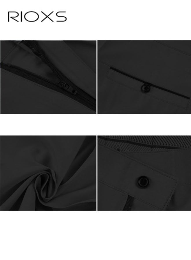 ريوكس بنطلونات رجالية رسمية، بنطلونات رجالية كلاسيكية سريعة الجفاف بقصّة مطوية في الأمام، بنطلونات عمل غير رسمية قابلة للتهوية وبدون تجاعيد مع جيوب، بنطلونات رسمية مريحة وقابلة للتمدد عند الخصر للعمل والاجتماعات والمواعيد الغرامية وحفلات التخرج والزفاف وغيرها، باللون الأسود - Image 5