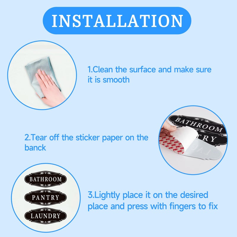 LUHIMO 3PCS Bathroom/Laundry Room/Pantry Door Signs Sticker, Self-Adhesive Weatherproof and Fade-Resistant Vinyl Bathroom Door Decal Decor for Home, House, Business, Office, Apartmentï¼ˆ9" x 3.5"ï¼‰ - Image 4