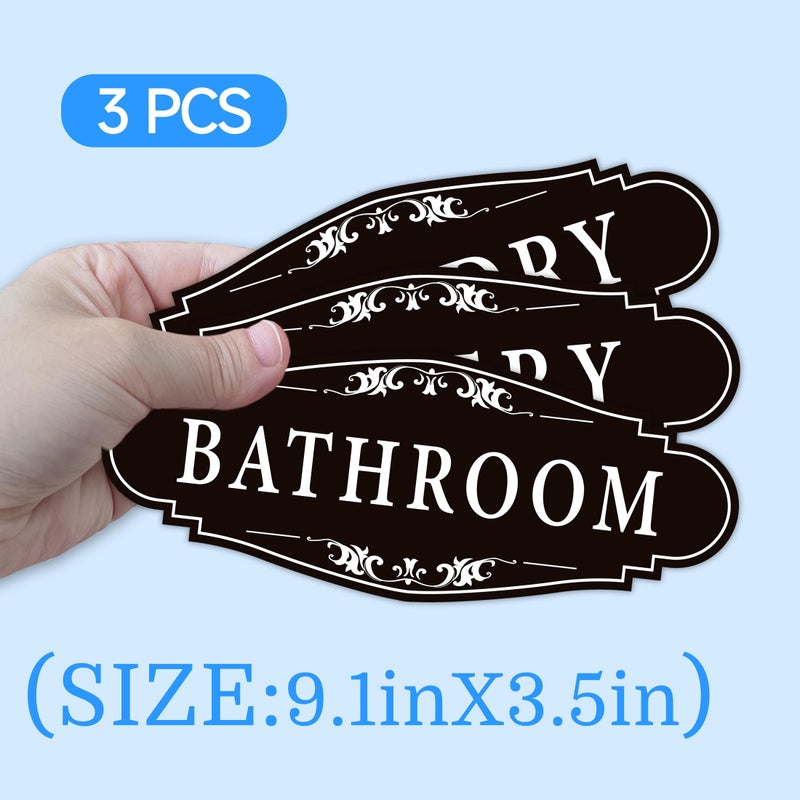 LUHIMO 3PCS Bathroom/Laundry Room/Pantry Door Signs Sticker, Self-Adhesive Weatherproof and Fade-Resistant Vinyl Bathroom Door Decal Decor for Home, House, Business, Office, Apartmentï¼ˆ9" x 3.5"ï¼‰ - Image 2