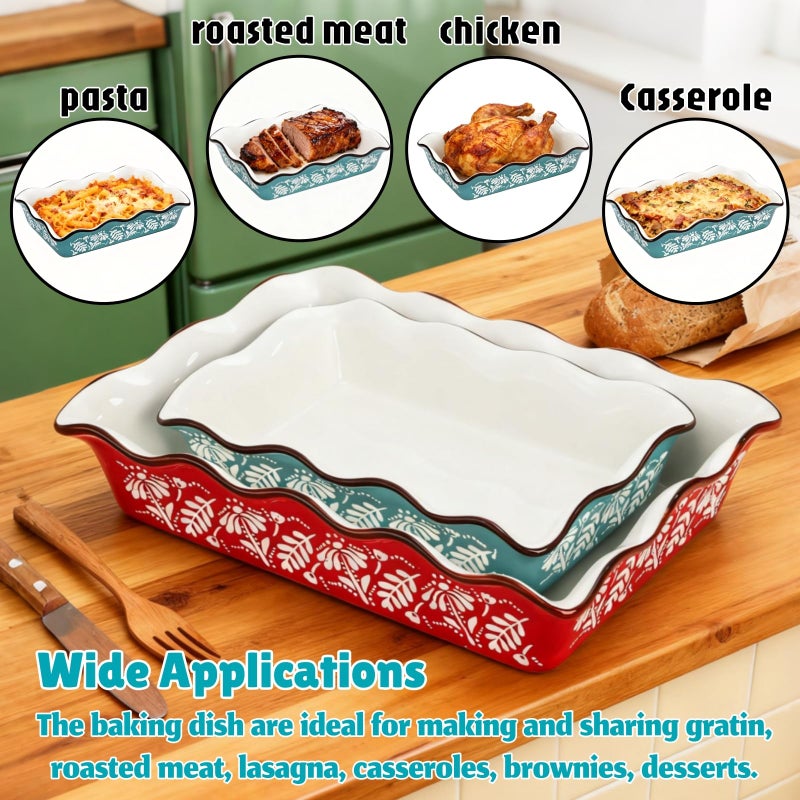 Acshio 2 Pack Ceramic Baking Dishes, Large Rectangular Casserole Dish Lasagna Pan for Oven, Nonstick Deep Serving Dishes Roaster Bakeware Sets for Cooking, Home, Kitchen - Image 3