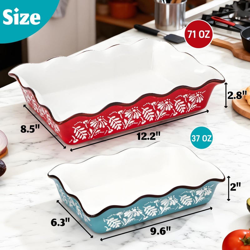 Acshio 2 Pack Ceramic Baking Dishes, Large Rectangular Casserole Dish Lasagna Pan for Oven, Nonstick Deep Serving Dishes Roaster Bakeware Sets for Cooking, Home, Kitchen - Image 2