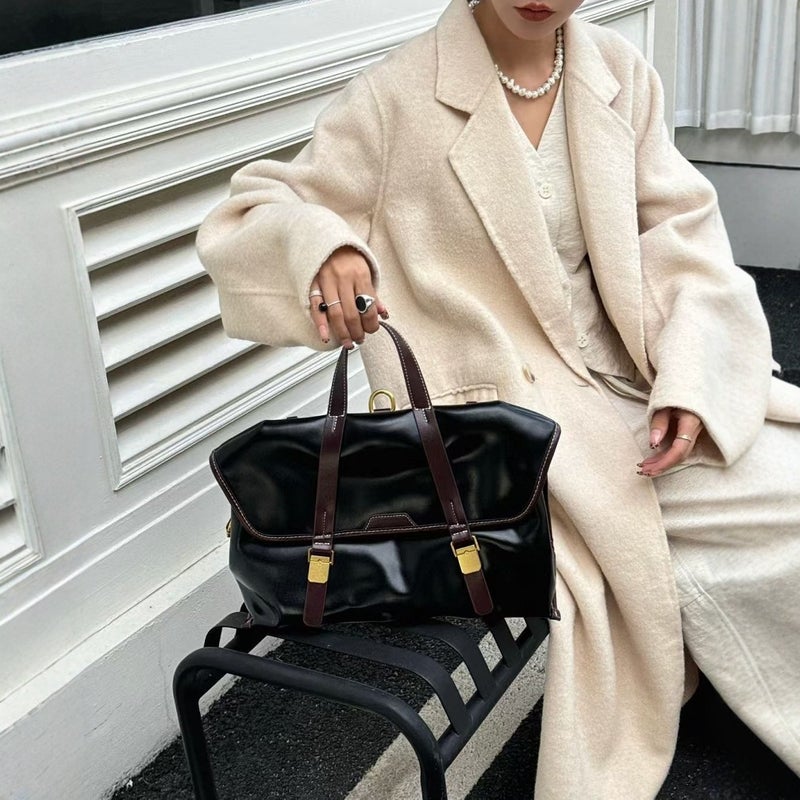 Top Layer Cowhide British Style Backpack Color Contrast Design Women'S Backpack Single Shoulder Crossbody Bag High Quality Design Handbag - Image 5