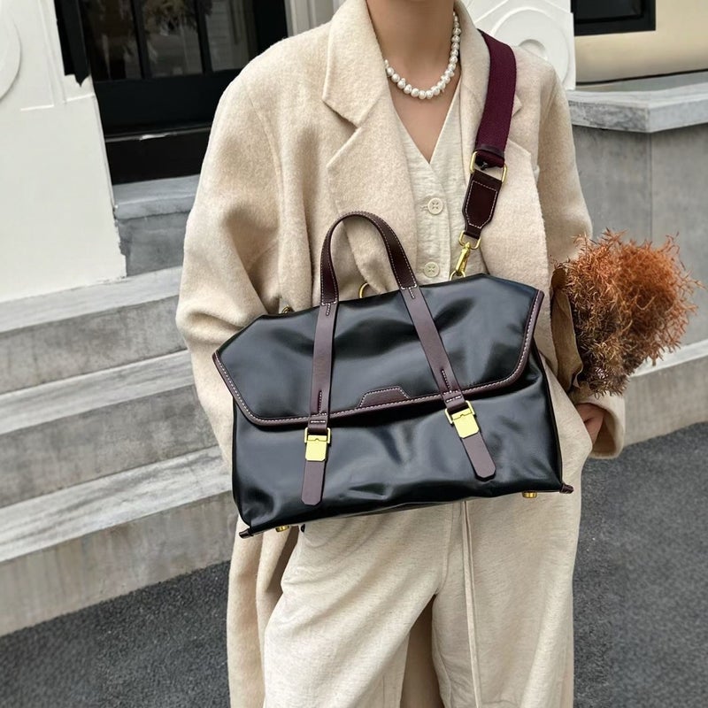 Top Layer Cowhide British Style Backpack Color Contrast Design Women'S Backpack Single Shoulder Crossbody Bag High Quality Design Handbag - Image 2