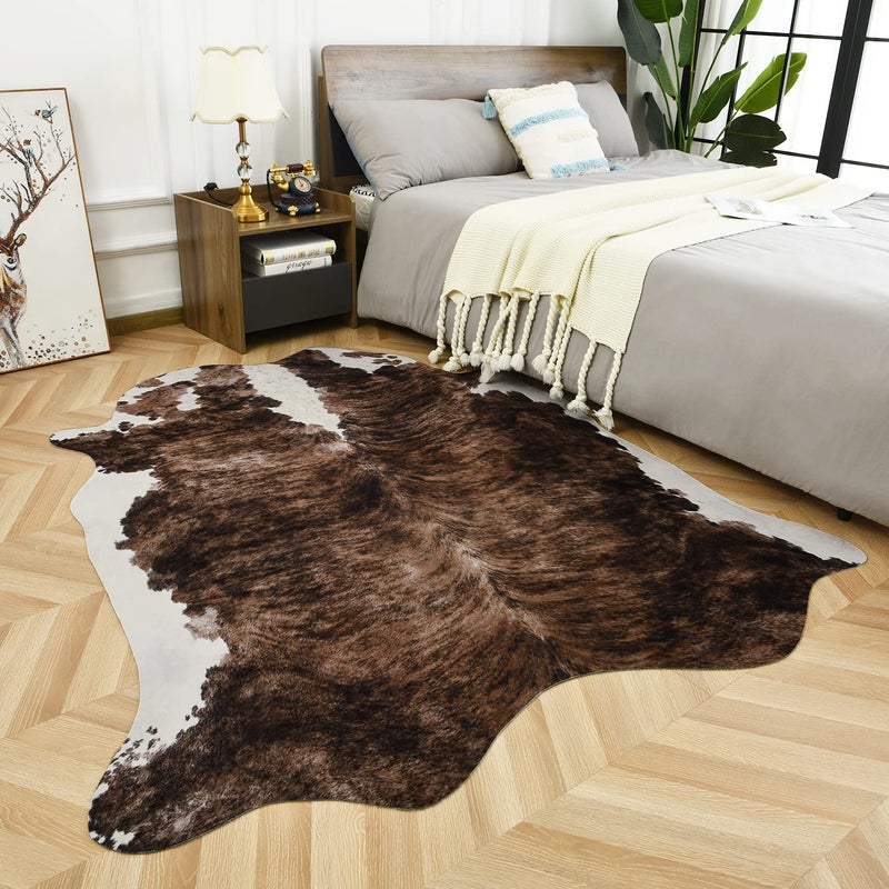 Easycozy Faux Cowhide Large Cow Print Rug  47 x 52 Feet Thickened Elastic for Bedroom Living Room Home Office Western Decor