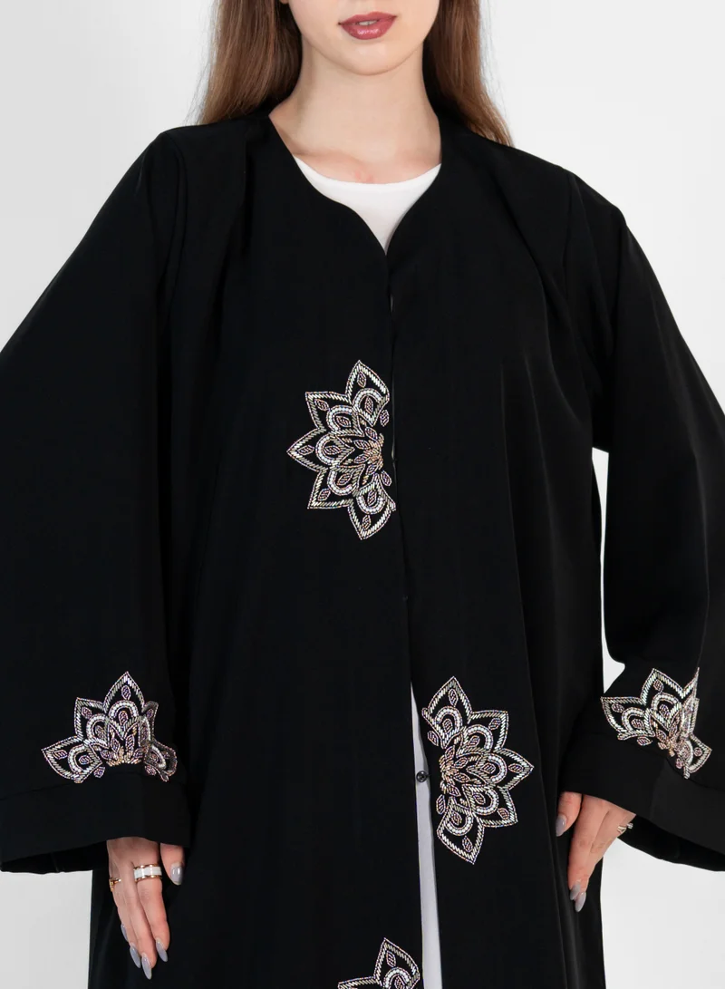 Rosette Abaya Pink Blossom Embroidered Abaya wide sleeves