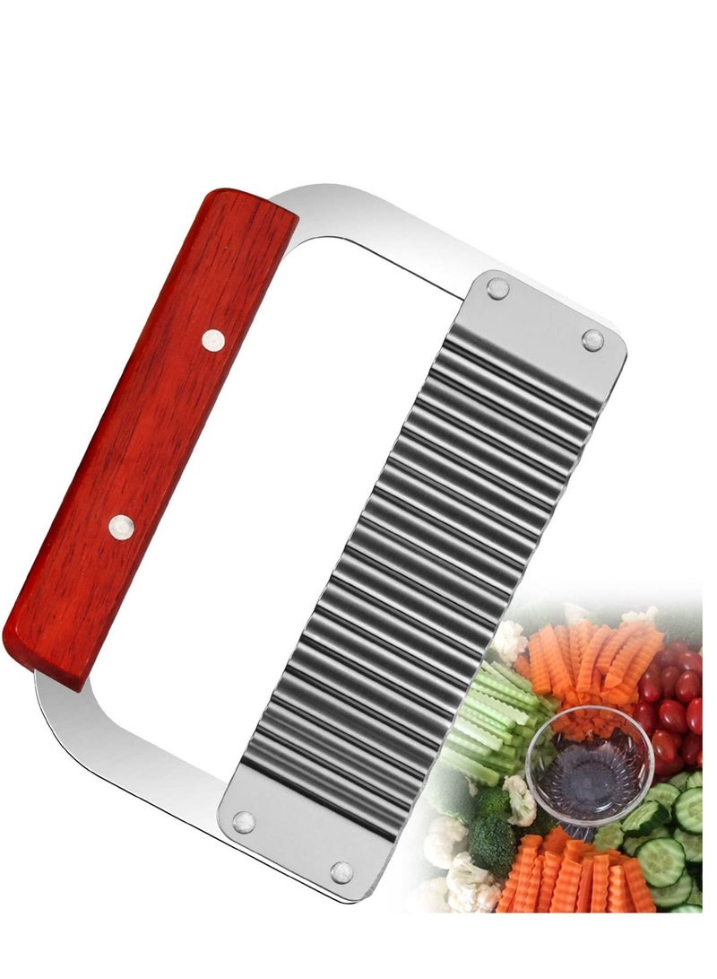SYOSI Crinkle Cutter Stainless Steel Potato Slicer Heavy Duty Wavy Crinkle Cutting Chopping Tools with Wooden Handle for Carrot Veggies - Image 1