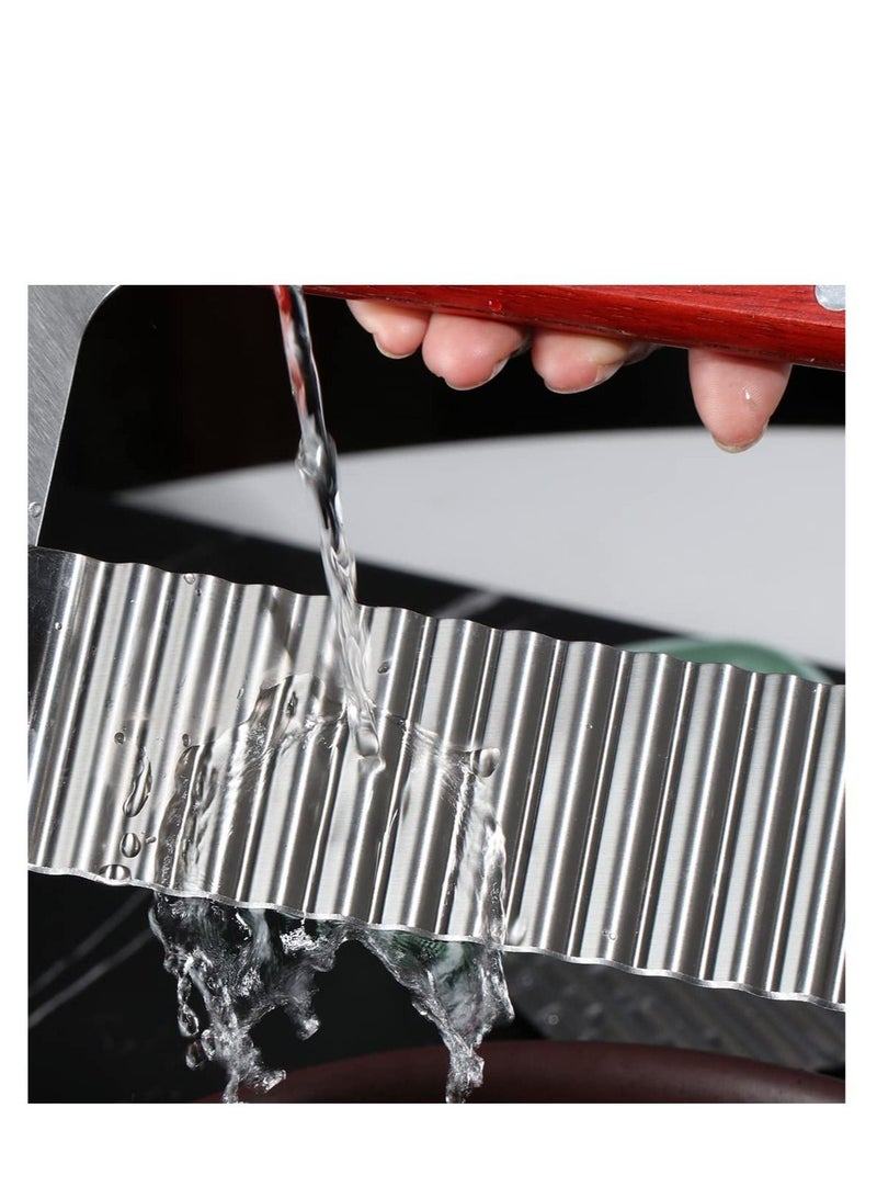 SYOSI Crinkle Cutter Stainless Steel Potato Slicer Heavy Duty Wavy Crinkle Cutting Chopping Tools with Wooden Handle for Carrot Veggies - Image 4