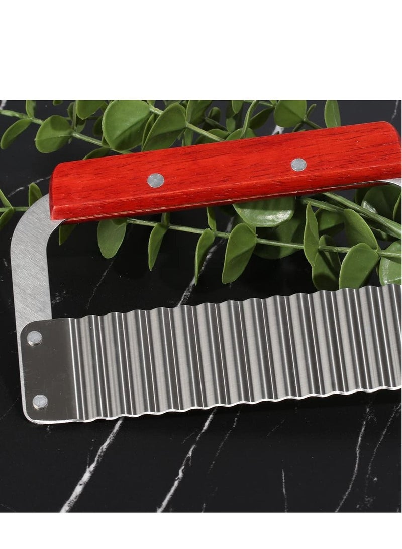 SYOSI Crinkle Cutter Stainless Steel Potato Slicer Heavy Duty Wavy Crinkle Cutting Chopping Tools with Wooden Handle for Carrot Veggies - Image 3