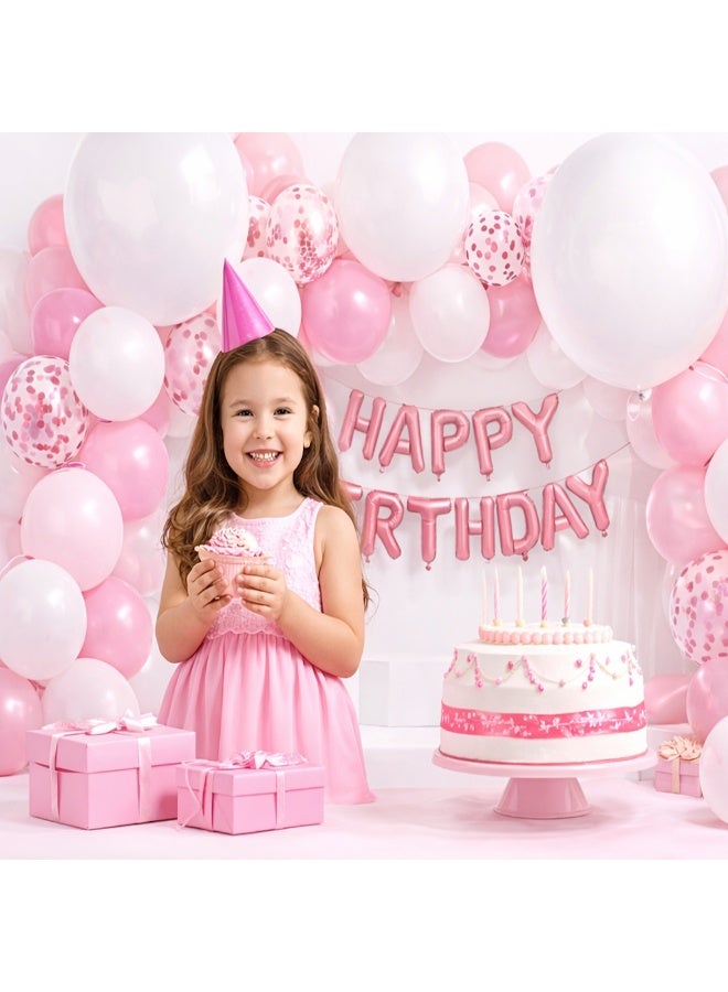 JOLLITY LLC Pink White Balloon Garland Kit 100 plus pcs with Confetti Balloons & Happy Birthday Banner | DIY Party Decoration Set with Balloon Chain & Glue Dots - Image 3