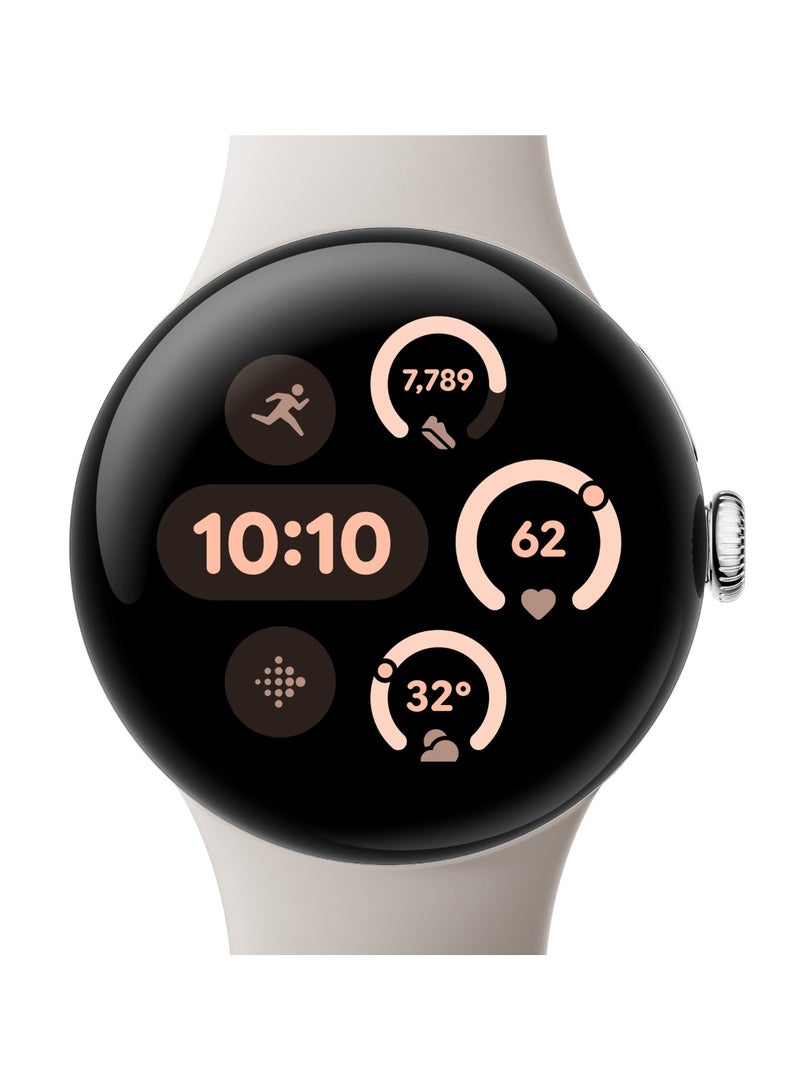 Google Pixel Watch 3 (45mm) - Android Smartwatch with Heart Rate Tracking, Advanced Running from Fitbit, Fitness Insights, 24-Hour Battery - Polished Silver Aluminium Case - Porcelain Band - Wi-Fi Silver - Image 1