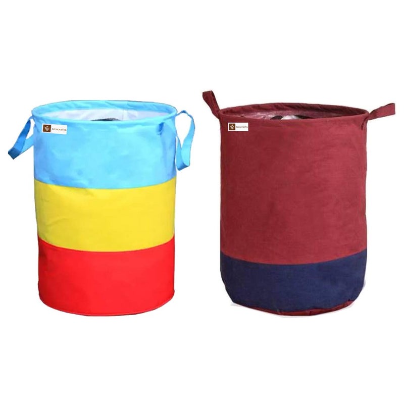 Unicrafts Laundry Bag 45 L Durable and Collapsible Laundry storage Bag with Handles Clothes Toys Storage Foldable Laundry Bag for Dirty Clothes Combo Pack of 2 Pc Multicolor Maroon 11 - Image 1