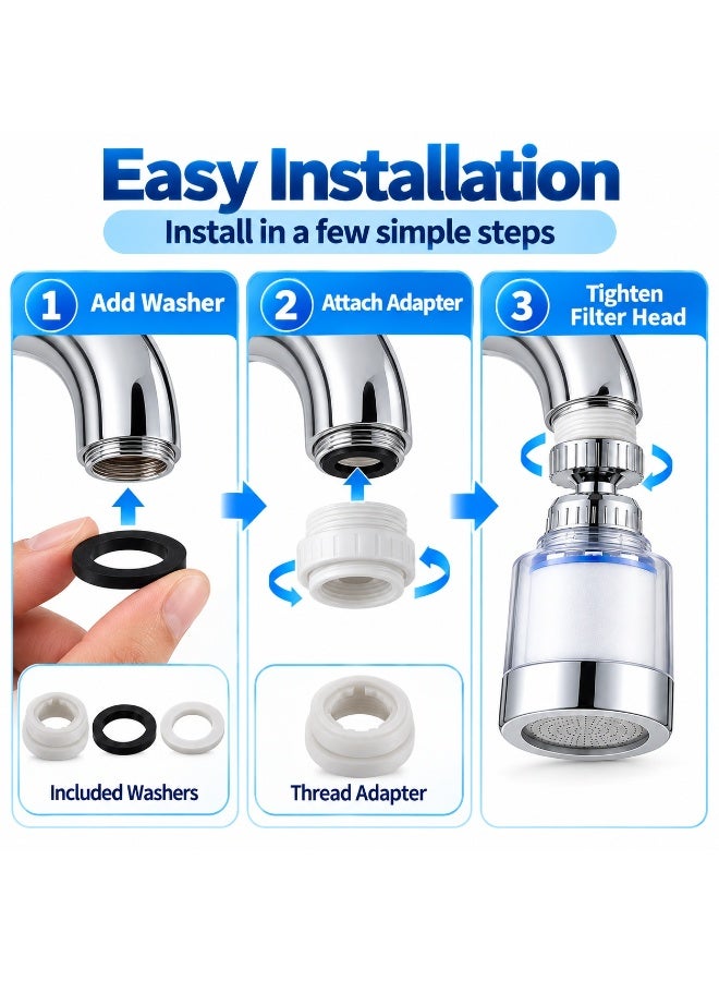 تانياز ملحق فلتر مياه للصنبور، مهوّي (Aerator) وفلتر لصنبور المطبخ مع قلوب فلتر قابلة للاستبدال، فوهة صنبور قابلة للدوران بزاوية 360 درجة، رأس رش موفّر للمياه لحوض المطبخ، يتضمن رأسين للفلتر و10 قلوب بديلة المميزات الرئيسية - Image 5