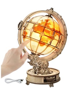 3D Wooden Globe Puzzle for Adults - Illuminated Wood Block Puzzle with LED - Model Building Kit - Gift for Birthday or Father's Day